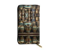 LLKGOT Egyptian Magic Jar Pattern Women's leather long handheld wallet large capacity credit card zipper bag