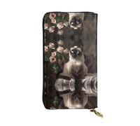 LLKGOT Elegant Siamese Cat Pattern Women's leather long handheld wallet large capacity credit card zipper bag