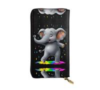 LLKGOT Elephant dancing in the rainbow rain Pattern Women's leather long handheld wallet large capacity credit card zipper bag