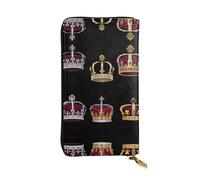 LLKGOT English crown Pattern Women's leather long handheld wallet large capacity credit card zipper bag