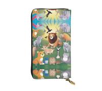 LLKGOT Enlightenment Animals Pattern Women's leather long handheld wallet large capacity credit card zipper bag