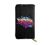 LLKGOT Exploding letters Pattern Women's leather long handheld wallet large capacity credit card zipper bag