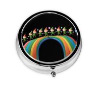 LLKGOT Fairies Dancing on The Rainbow Picture Round Mini Pill Box with 3 compartments for Pill Storage and Portable Travel