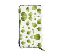 LLKGOT fallen green leaves Pattern Women's leather long handheld wallet large capacity credit card zipper bag