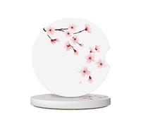 LLKGOT Falling Cherry Blossoms Pattern Car Coasters 2 Absorbent Ceramic Anti Slip Beverage Pads, car Decorations