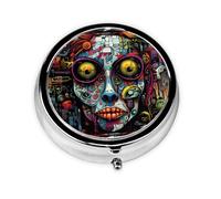 LLKGOT Fantasy Mechanical Face Picture Round Mini Pill Box with 3 compartments for Pill Storage and Portable Travel