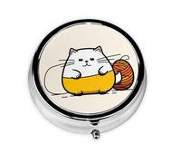 LLKGOT Fat cat Picture Round Mini Pill Box with 3 compartments for Pill Storage and Portable Travel