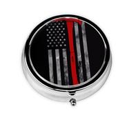 LLKGOT Firefighter Axe Red Line Flag Picture Round Mini Pill Box with 3 compartments for Pill Storage and Portable Travel