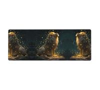 LLKGOT Firefly Lion Pattern Gaming Mouse pad XXL Large Mouse Mat Long Extended Mouse Pad Desk Mat Non-Slip Rubber Mice Pads Stitched Edges Thin Pad 31.5 x 11.8 x 0.12 in
