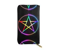 LLKGOT Five-pointed star ring Pattern Women's leather long handheld wallet large capacity credit card zipper bag