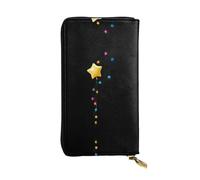 LLKGOT Five-pointed stars and colored stars Pattern Women's leather long handheld wallet large capacity credit card zipper bag