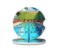 LLKGOT Flamingo and Swimming Pool Pattern Car Coasters 2 Absorbent Ceramic Anti Slip Beverage Pads, car Decorations