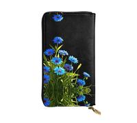 LLKGOT Flourishing cornflower flowers Pattern Women's leather long handheld wallet large capacity credit card zipper bag
