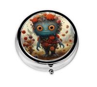 LLKGOT Flower Picking Monster Picture Round Mini Pill Box with 3 compartments for Pill Storage and Portable Travel