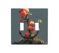 LLKGOT Flowers on the ship's anchor picture Switch cover decorative wall panel suitable for residential and commercial areas 4.5x4.5 In