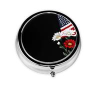 LLKGOT Flowers Under The National Flag Picture Round Mini Pill Box with 3 compartments for Pill Storage and Portable Travel