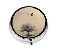 LLKGOT Geese Flying Over Small Trees Picture Round Mini Pill Box with 3 compartments for Pill Storage and Portable Travel