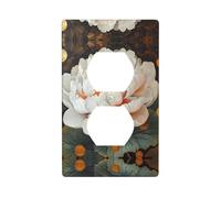 LLKGOT Gold coins under peony flowers Pattern Dual socket wall panel household power cover durable for decorative sockets and switches