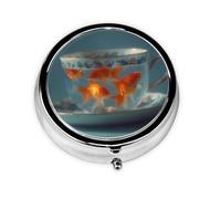 LLKGOT Goldfish in a Cup Picture Round Mini Pill Box with 3 compartments for Pill Storage and Portable Travel