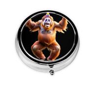 LLKGOT Gorilla Performing Picture Round Mini Pill Box with 3 compartments for Pill Storage and Portable Travel