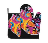 LLKGOT Graffiti Soul Printing Oven Mitts and Pot Holders Set for Open The lid of The Pot in The Kitchen, Microwave, Oven