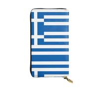 LLKGOT Greek flag Pattern Women's leather long handheld wallet large capacity credit card zipper bag