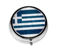 LLKGOT Greek Flag Picture Round Mini Pill Box with 3 compartments for Pill Storage and Portable Travel