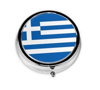 LLKGOT Greek Flag Picture Round Mini Pill Box with 3 compartments for Pill Storage and Portable Travel