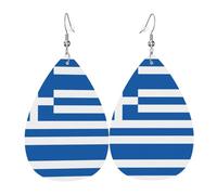 LLKGOT Greek flag Picture Water droplet pendant earrings and leather earrings, suitable as holiday birthday gifts for women