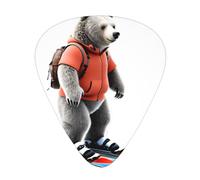 LLKGOT Grizzly Bear Skiing Picture Guitar plectrum 12 pieces with three thickness plectrum combinations suitable for bass and ukulele