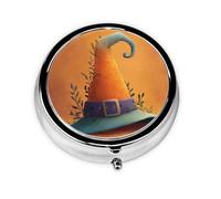 LLKGOT Halloween Magic hat Picture Round Mini Pill Box with 3 compartments for Pill Storage and Portable Travel