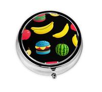 LLKGOT Hamburger Fruit Party Picture Round Mini Pill Box with 3 compartments for Pill Storage and Portable Travel