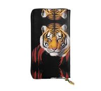 LLKGOT Handsome tiger head Pattern Women's leather long handheld wallet large capacity credit card zipper bag