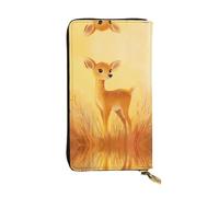 LLKGOT Happy little deer Pattern Women's leather long handheld wallet large capacity credit card zipper bag