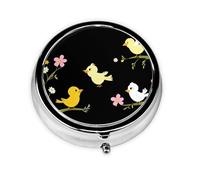 LLKGOT Happy Singing Bird Picture Round Mini Pill Box with 3 compartments for Pill Storage and Portable Travel