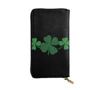 LLKGOT Heart to heart four-leaf grass Pattern Women's leather long handheld wallet large capacity credit card zipper bag