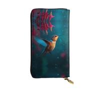 LLKGOT Hummingbirds in the Morning Pattern Women's leather long handheld wallet large capacity credit card zipper bag