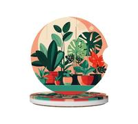 LLKGOT Indoor Potted Green Plants Pattern Car Coasters 2 Absorbent Ceramic Anti Slip Beverage Pads, car Decorations