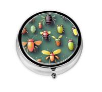 LLKGOT Insect Atlas Picture Round Mini Pill Box with 3 compartments for pill storage and portable travel