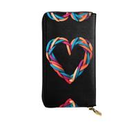 LLKGOT Intertwined heart shape Pattern Women's leather long handheld wallet large capacity credit card zipper bag
