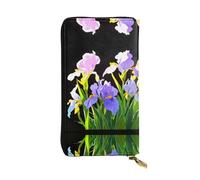 LLKGOT Iris flowers in the sun Pattern Women's leather long handheld wallet large capacity credit card zipper bag