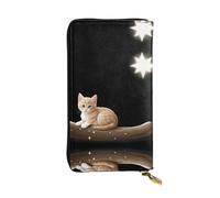 LLKGOT Kitten looking at the stars Pattern Women's leather long handheld wallet large capacity credit card zipper bag