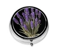 LLKGOT Lavender Picture Round Mini Pill Box with 3 compartments for Pill Storage and Portable Travel