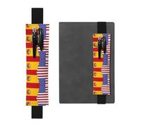 LLKGOT Leather Pen Holder Bookmark American Spain Flag Printing for Hardcover Journals, Diaries, Planners - Adjustable Strap Band Pouch