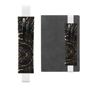 LLKGOT Leather Pen Holder Bookmark Black Gold Marble Printing for Hardcover Journals, Diaries, Planners - Adjustable Strap Band Pouch