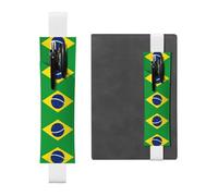 LLKGOT Leather Pen Holder Bookmark Brazilian flag Printing for Hardcover Journals, Diaries, Planners - Adjustable Strap Band Pouch