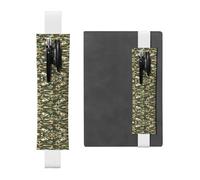 LLKGOT Leather Pen Holder Bookmark Camo Woodland Camoflage Printing for Hardcover Journals, Diaries, Planners - Adjustable Strap Band Pouch