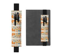 LLKGOT Leather Pen Holder Bookmark Cartoon orange cat Printing for Hardcover Journals, Diaries, Planners - Adjustable Strap Band Pouch