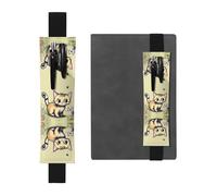 LLKGOT Leather Pen Holder Bookmark Cat and Butterfly Printing for Hardcover Journals, Diaries, Planners - Adjustable Strap Band Pouch