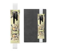 LLKGOT Leather Pen Holder Bookmark Cat and Butterfly Printing for Hardcover Journals, Diaries, Planners - Adjustable Strap Band Pouch